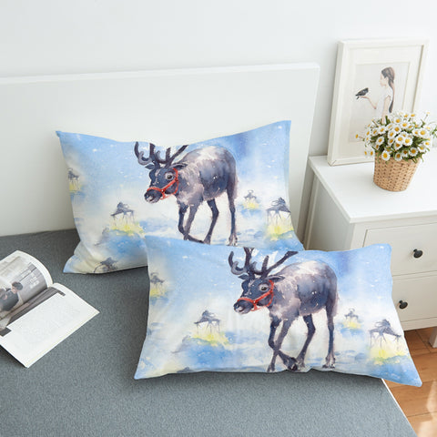 Image of Snow Little Deer Watercolor Painting  SWZT4332 Pillowcase