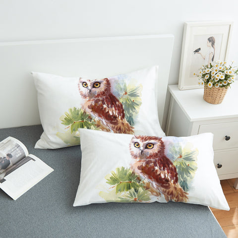 Image of Owl On Tree Watercolor Painting SWZT4397 Pillowcase