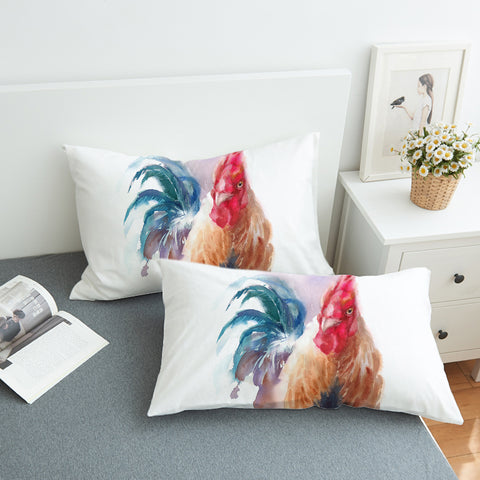 Image of Rooster White Theme Watercolor Painting SWZT4399 Pillowcase