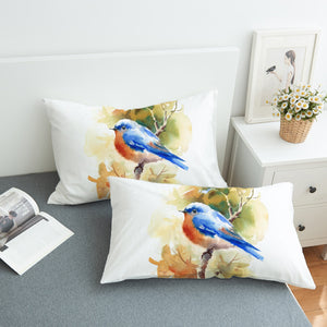 Blue Sparrow White Theme Watercolor Painting SWZT4401 Pillowcase