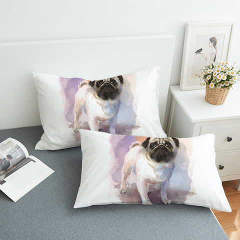 Image of White Pug Colorful Theme Watercolor Painting SWZT4403 Pillowcase