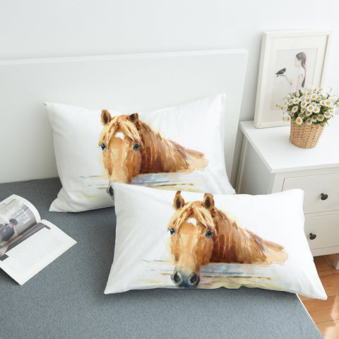 Image of Brown Horse Watercolor Painting SWZT4406 Pillowcase