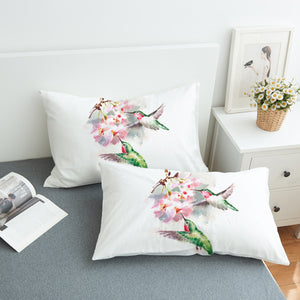 Green Sunbirds Sucking Flowers Watercolor Painting SWZT4408 Pillowcase