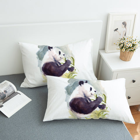 Image of Panda and Flowers Watercolor Painting SWZT4412 Pillowcase