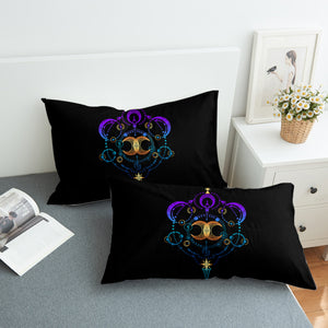 Galaxy Moon Gradient Mint & Purple Zodiac Black Theme SWZT4416 Pillowcase