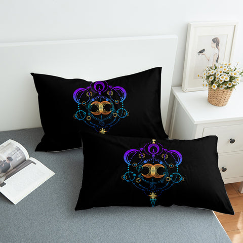 Image of Galaxy Moon Gradient Mint & Purple Zodiac Black Theme SWZT4416 Pillowcase