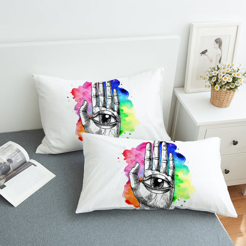Image of Eye In Hand Sketch Colorful Galaxy Background SWZT4420 Pillowcase
