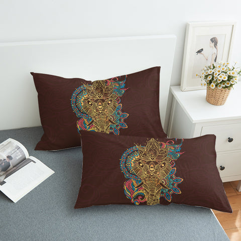 Image of Golden Elephant Buddha Mandala Brown Theme SWZT4425 Pillowcase