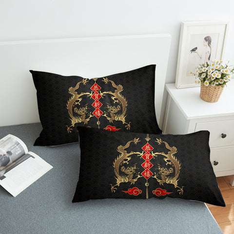 Image of Twin Chinese Golden Dragon  SWZT4429 Pillowcase