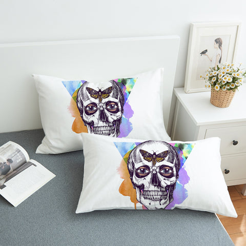 Image of Butterfly Skull Sketch Colorful Watercolor Background SWZT4432 Pillowcase