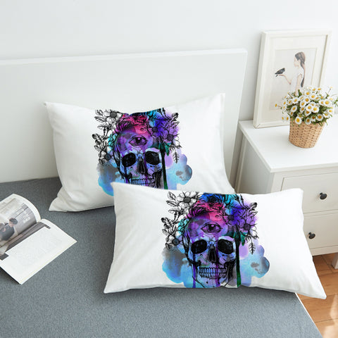 Image of Floral Skull Black Sketch Blue & Pink Watercolor SWZT4433 Pillowcase