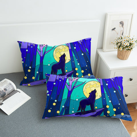 Image of Roaring Wolf In Jungle Night Illustration SWZT4438 Pillowcase