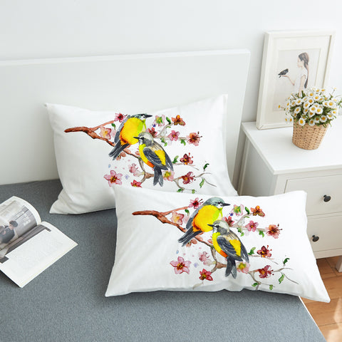 Image of Yellow Sunbirds On Blossom Branchs SWZT4439 Pillowcase
