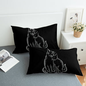 Loving Cats White Sketch Black Theme SWZT4513 Pillowcase