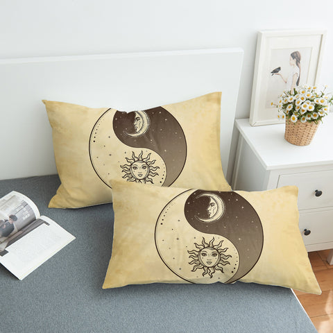 Image of Retro Yin Yang Sun and Moon Face SWZT4519 Pillowcase