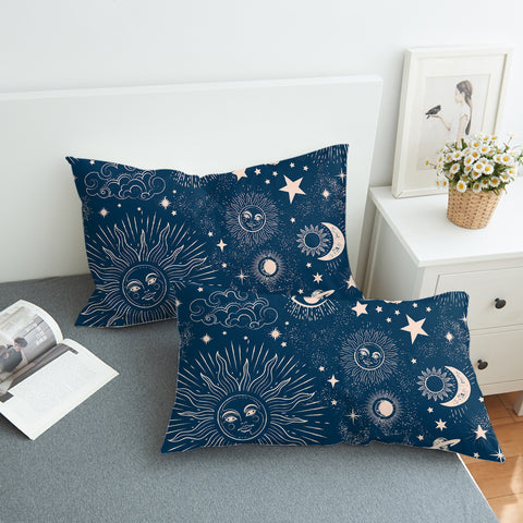 Image of Retro Cream Sun Moon Star Sketch Galaxy Navy Theme SWZT4520 Pillowcase