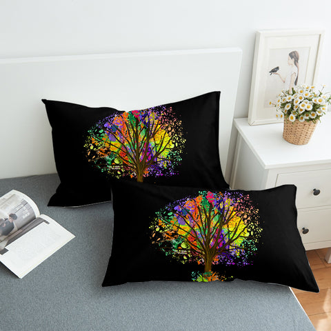 Image of Multicolor Big Tree Black Theme SWZT4577 Pillowcase