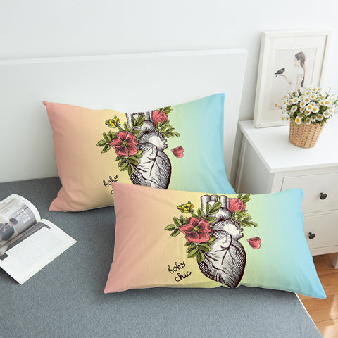 Image of Boho Chic Vintage Floral Heart Sketch SWZT4578 Pillowcase