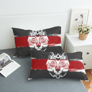 Vintage Wolf Grey & Red Brush SWZT4582 Pillowcase