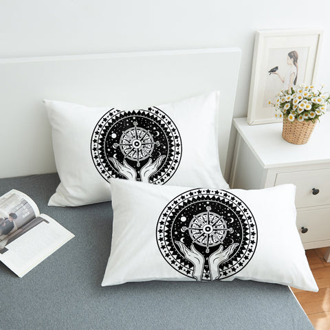 Image of B&W Raising Hands Sign Compass  SWZT4596 Pillowcase