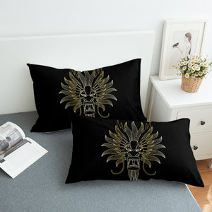 Golden Asian Dragon Head Black Theme SWZT4598 Pillowcase