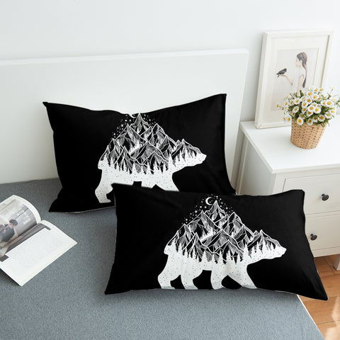 Image of B&W Night Mountain On The Bear Sketch SWZT4600 Pillowcase