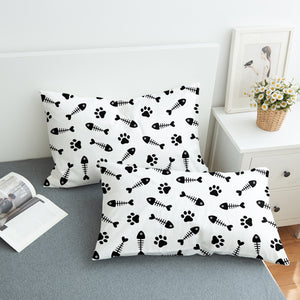 B&W Cute Fish Bone & Dog Footprint Monogram SWZT4605 Pillowcase