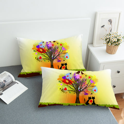 Image of Birds & Cats Couple Colorful Tree Theme SWZT4727 Pillowcase