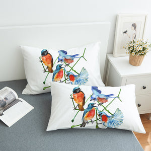 Multi Watercolor Blue Sunbirds SWZT4730 Pillowcase