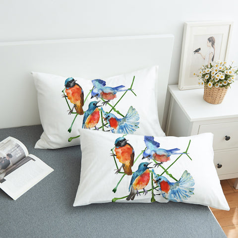 Image of Multi Watercolor Blue Sunbirds SWZT4730 Pillowcase