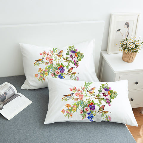 Image of Multi Flowers & Sunbirds White Theme SWZT4732 Pillowcase