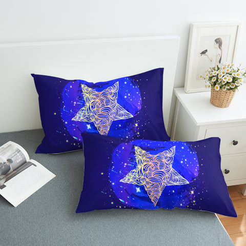 Image of Yellow Curve Star White Dot Blue Theme SWZT4734 Pillowcase
