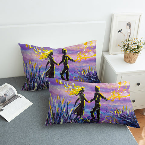 Image of Watercolor Beautiful Love Scene Purple Theme SWZT4736 Pillowcase