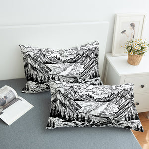 B&W Old School Vital Landscape Sketch SWZT4738 Pillowcase