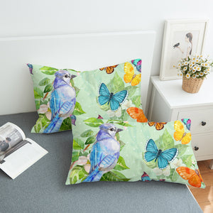 Watercolor Big Blue Sunbird & Colorful Butterflies SWZT4739 Pillowcase