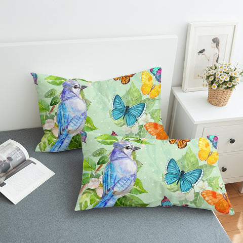 Image of Watercolor Big Blue Sunbird & Colorful Butterflies SWZT4739 Pillowcase