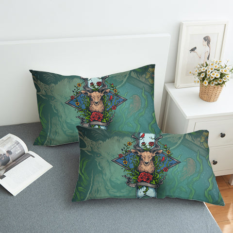 Image of Old School Colorful Floral Deer Head SWZT4740 Pillowcase