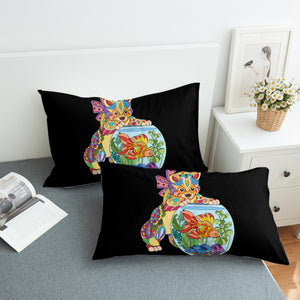 Colorful Geometric Cat & Fishbowl  SWZT4743 Pillowcase