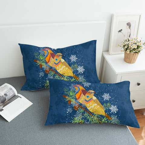 Image of Colorful Geometric Sunbirds In Snow Navy Theme SWZT4745 Pillowcase