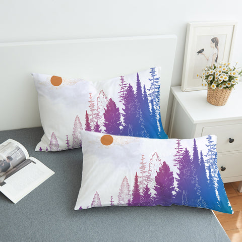 Image of Orange Sun Gradient Purple Forest Background SWZT4748 Pillowcase