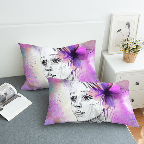 Image of Purple Floral On Lady's Ear Sketch SWZT4752 Pillowcase