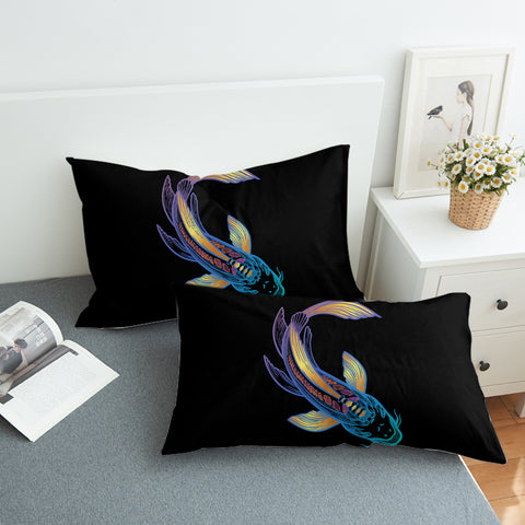 Image of Golden Gradient Blue Purple Fish Koi SWZT4755 Pillowcase