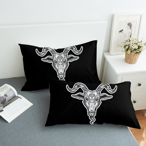 Image of B&W Gothic Goat Head Black Line SWZT5159 Pillowcase
