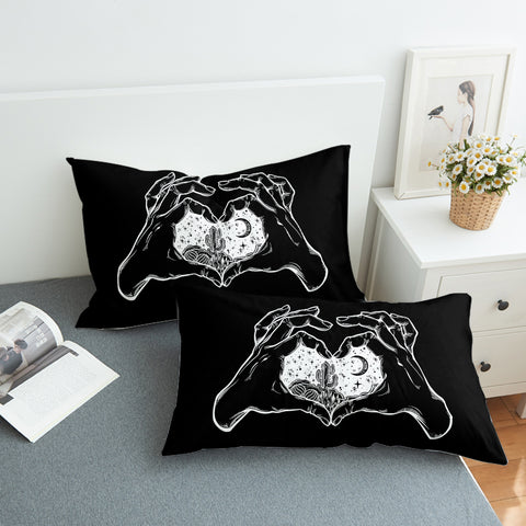 Image of B&W Heart Hands Night Cactus Sketch SWZT5161 Pillowcase