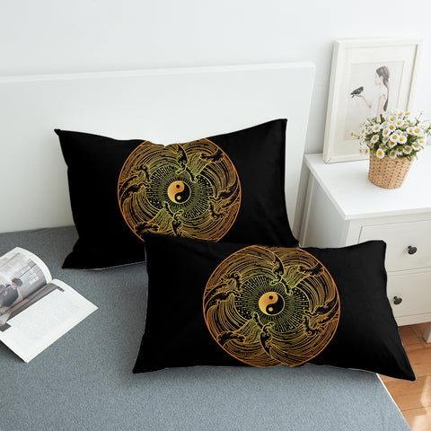 Image of Golden Circle Yin Yang Seamless Wave Pattern SWZT5162 Pillowcase