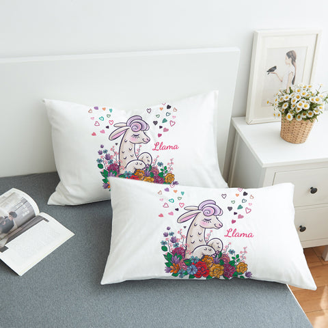 Image of Cute Llama In Colorful Flower Garden SWZT5163 Pillowcase