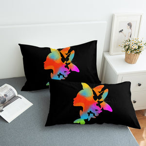Gradient Colorful Butterflies Lady Face SWZT5168 Pillowcase
