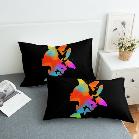 Image of Gradient Colorful Butterflies Lady Face SWZT5168 Pillowcase