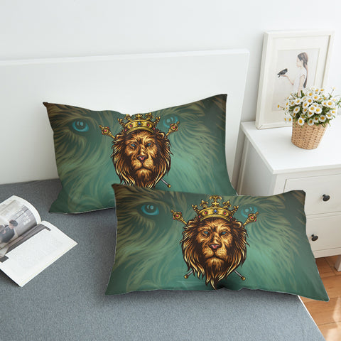 Image of Golden King Crown Lion Green Theme SWZT5172 Pillowcase