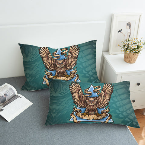 Image of Old School Flying Owl Triangle Green Theme SWZT5173 Pillowcase